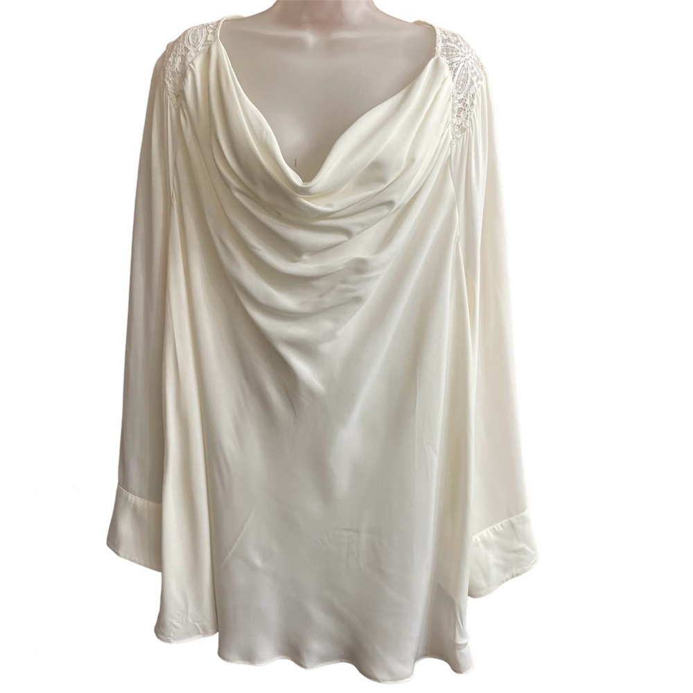 NWT - A MTL 1980 Women’s Long Sleeve Cowl Neck Lace Back White Top Size 3X